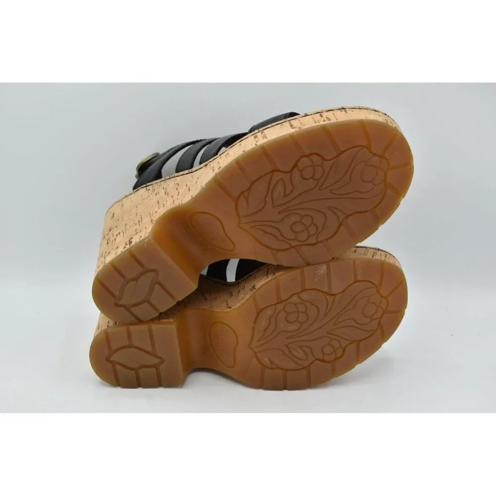 Born Womens Size 9 Bernese Cage Black Leather Wedge‎ Sandals Shoes